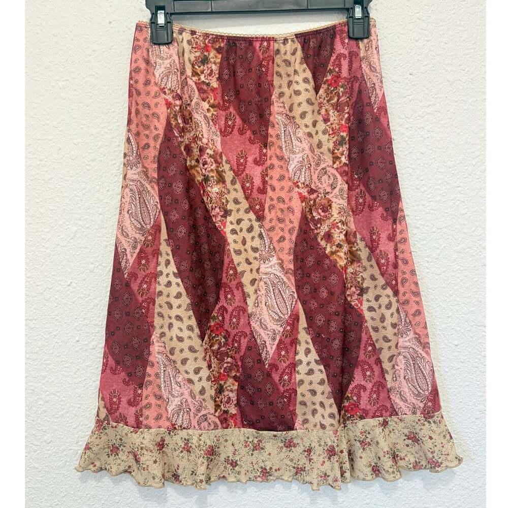 y2k fairy midi skirt floral made in usa romantic boho paisley girly pink